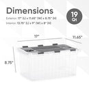 Superio Clear Storage Box with Lid, Plastic Container Bin for Organizing, Stackable Crate, BPA Free, Non Toxic, Odor Free, Organizers (Bin with Hinged Lids, 17"x11.65"x8.75)