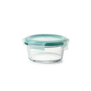 OXO Good Grips 2-cup round glass food storage container with a clear airtight lid on a white background.