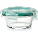 OXO Good Grips 1-cup round glass food storage container with a clear airtight lid on a white background.