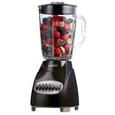Brentwood 12-speed black blender with a clear plastic pitcher and black lid and handle, displayed on a white background.