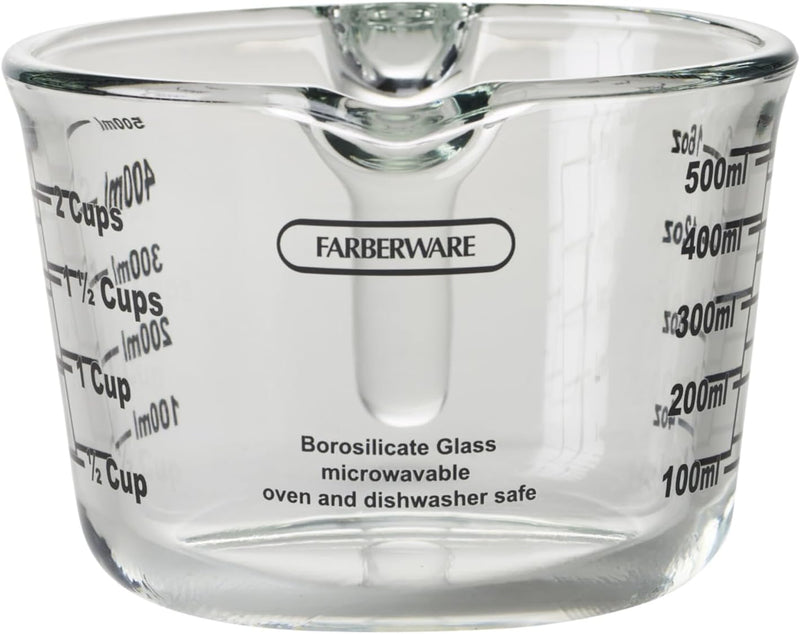 Farberware 2-Cup Borosilicate Glass Wet and Dry Measuring Cup with Oversized Measurements, Clear