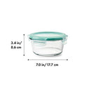 OXO Good Grips 4-cup round glass food storage container with airtight locking lid on a white background.