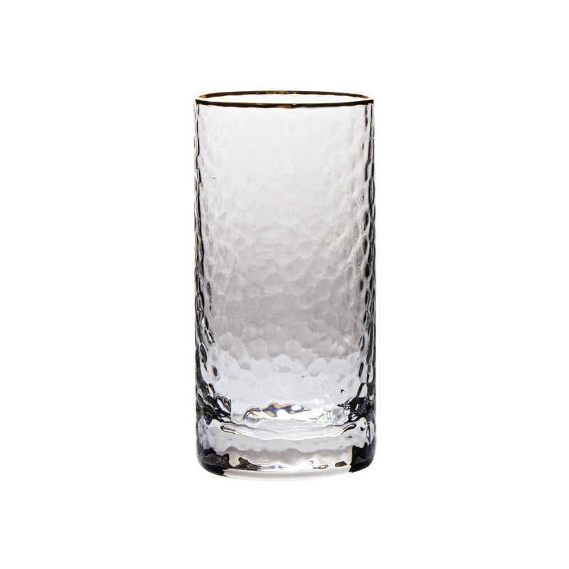 Vikko - Decor, Hammered, Highball Glass, Gold Rim, 10 oz