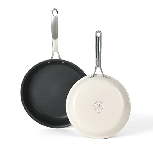 MARTHA STEWART Lockton 2 Piece 10" & 12" Heavy Gauge Aluminum Premium Nonstick Fry Pan Set - Linen