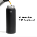 OXO Good Grips 20 oz stainless steel travel coffee mug in onyx with twist lid on a white background.