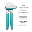 Aqua Sky stainless steel can opener with ergonomic handles and built-in bottle opener