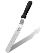 A straight, stainless steel icing spatula with a thin blade, a black plastic ergonomic handle, and the AnaEat logo on the blade.