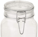 Clear glass Fido jar with square bases, featuring a glass lid, metal wire clamp, and an 85mm gasket for an airtight seal.