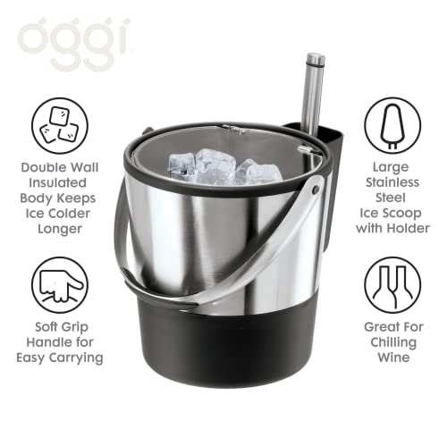 Oggi Insulated Ice Bucket, 4 Quart / 3.8 L, Stainless Steel, Black.