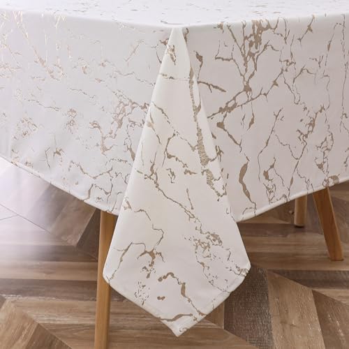 Majestic Giftware Velvet Tablecloths for Rectangle Tables 70" X 120" Glacier Gold Print Hem Stitch Dining Table Cover