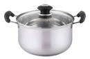 6.5-quart stainless steel sauce pot with glass lid and side handles, shown on a white background.