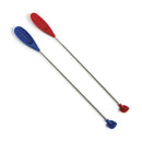 Silicone last drop spatula set, red and blue, stainless steel handle, flexible tips.