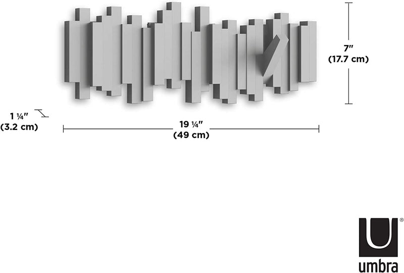 Umbra Sticks Multi Hook Coat Rack – Modern, Unique, Space-Saving Coat Hanger with 5 Flip-Down Hooks for Hanging Coats, Scarves, Purses and More, Gray