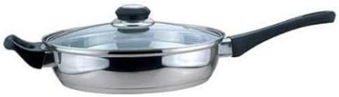 9.5-inch stainless steel sauté pan with a clear tempered glass lid and black Bakelite handle, displayed on a white background.
