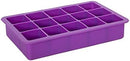 purple Elbee silicone ice cube tray with 15 large square cavities each, shown on a white background.