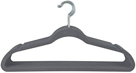 Set of 10 grey Simplify super slim velvet huggable hangers with non-slip coating, displayed on a white background.