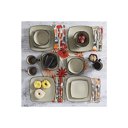 Gibson Soho Lounge Square Reactive Glaze Stoneware Dinnerware Set, Service for 4 (16pc), Sand