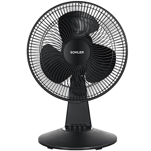 SOHLER Table Fan 12-Inch Oscillating 3-Speeds Table Fan Small Portable Electric Plug-In Desk Fan Black