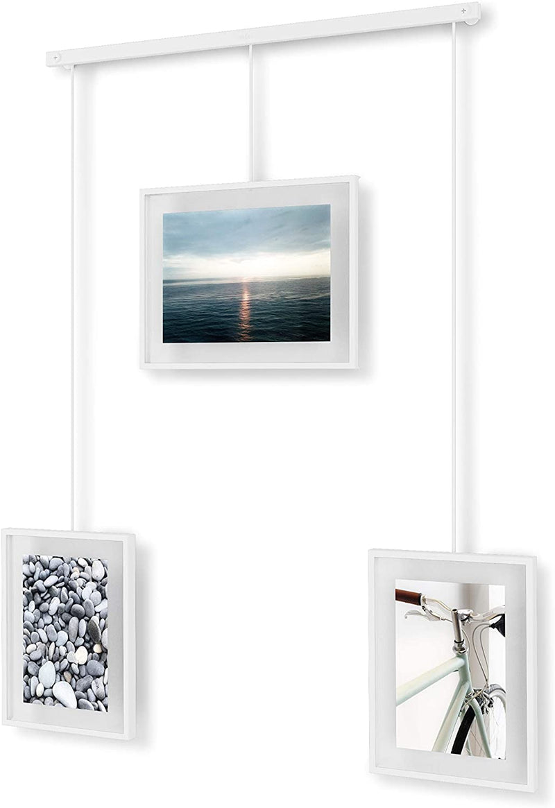 Umbra Exhibit Picture Frame Gallery Set Adjustable Collage Display for 5 Photos, Prints, Artwork & More (Holds Two 4 x 6 inch and Three 5 x 7 inch Images), 3 Opening, White