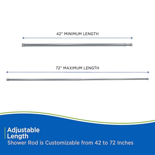 Kenney KN609L/13 Twist & Fit No Tools Spring Tension Standard Shower Curtain Rod with Non-Slip, Non-Scratch Ends, 42-72" Adjustable Length, Easy Install, Silver, 1" Diameter Rust Resistant Steel Tube