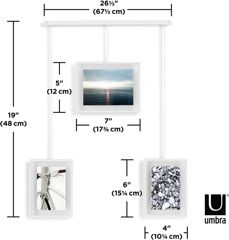 Umbra Exhibit Picture Frame Gallery Set Adjustable Collage Display for 5 Photos, Prints, Artwork & More (Holds Two 4 x 6 inch and Three 5 x 7 inch Images), 3 Opening, White