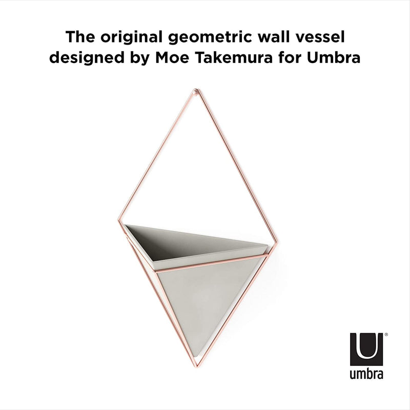 Umbra Trigg Hanging Planter Vase & Geometric Wall Decor Ceramic, Great For Succulent Plants, Concrete/Copper