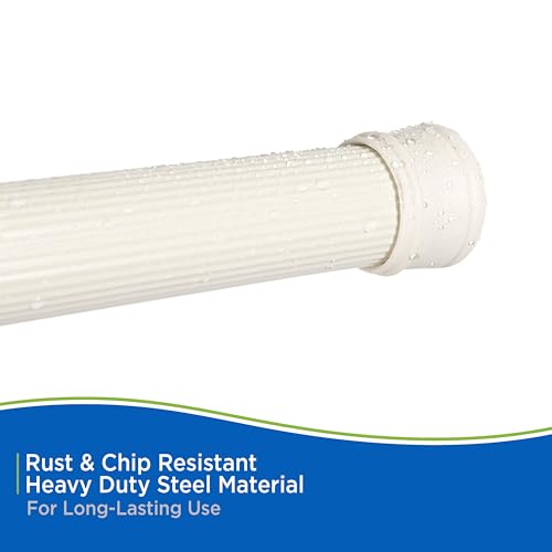 Kenney KN609L/87 Twist & Fit No Tools Spring Tension Standard Shower Curtain Rod with Non-Slip, Non-Scratch Ends, 42-72" Adjustable Length, Easy Install, Cream, 1" Diameter Rust Resistant Steel Tube