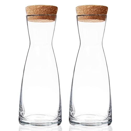 Bormioli Rocco Set Of 2 Ypsilon Carafe, With Natural Cork Top Lid, 18.5 Oz. Star Glass Pitcher For Water, Juice, Ice Tea Or Wine.