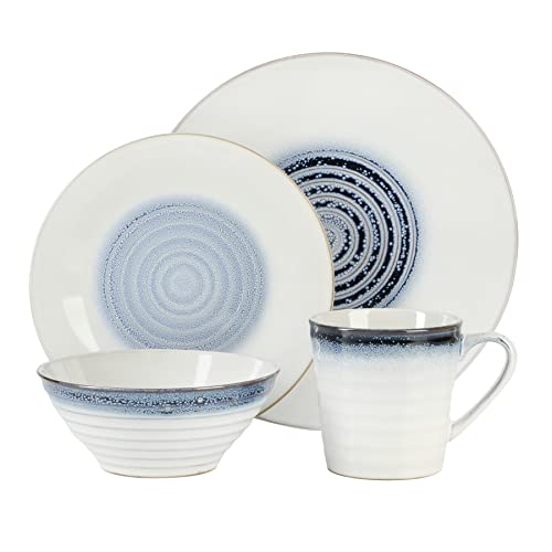 Gibson Elite Spiral Reactive Embossed Dinnerware Set - Blue, Service for Four (16pcs)