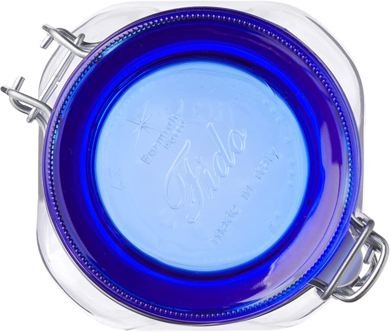 Bormioli Rocco Fido Square Jar with Blue Lid, 1.50 Liter (Pack of 2) (43208-6334)