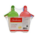 Close-up of a 4-pack of Sunbeam Ice Pop Molds with built-in straws. Two molds have red handles and two have green handles.