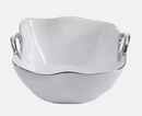 White Ceramic 5.5 Square Bowl wit Silver Handles