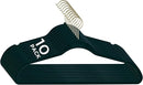 Pack of 10 black velvet hangers with gold metal hooks, non-slip design for clothes and coats.