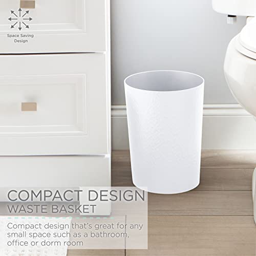 Bath Bliss Hammered Design Waste Bin | 1 Pack | Round Open Top | 10 Liter | Bathroom Trash Can | Kitchen | Office | Bedroom | Textured Plastic | Wastebasket | White