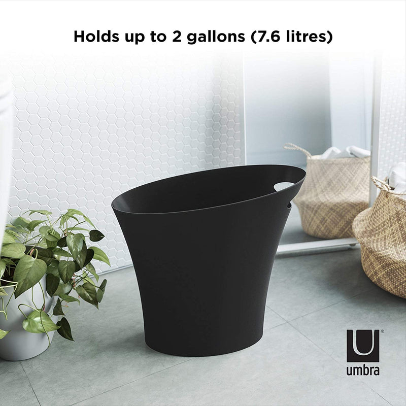 Umbra Skinny Sleek & Stylish Bathroom Trash, Small Garbage Can Wastebasket, 2 Gallon Capacity, Black