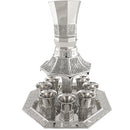 Nickel plated wine divider set with one central Kiddush cup and eight smaller cups arranged on a round tray, shown on a white background.