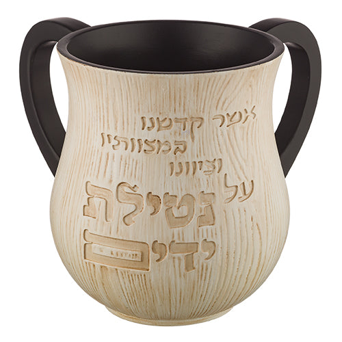 Polyresin Wash Cup with Inscription Cream with Black Handles