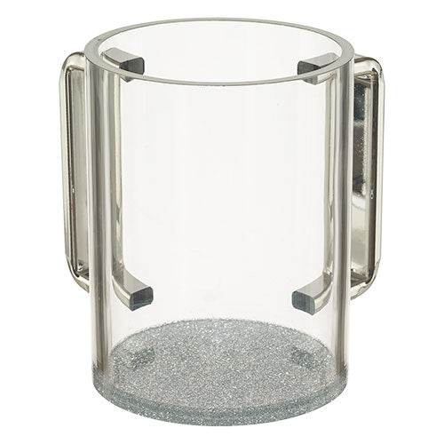 Clear Washing Cup Silver Glitter and Silver Handles