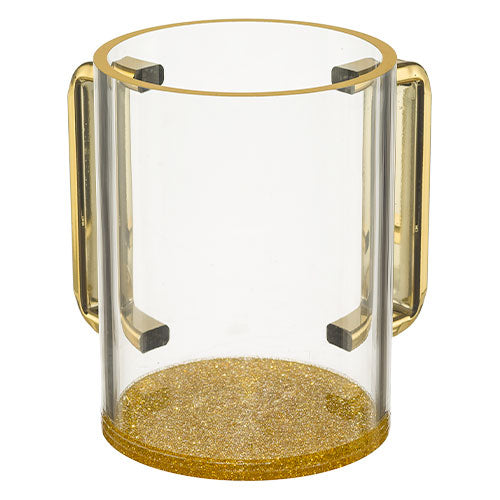 Clear Wash Cup Gold Glitter and Gold Handles