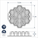Dimensions for Nordic Ware toffee-colored honeycomb pull-apart Bundt pan with hexagonal cake molds 