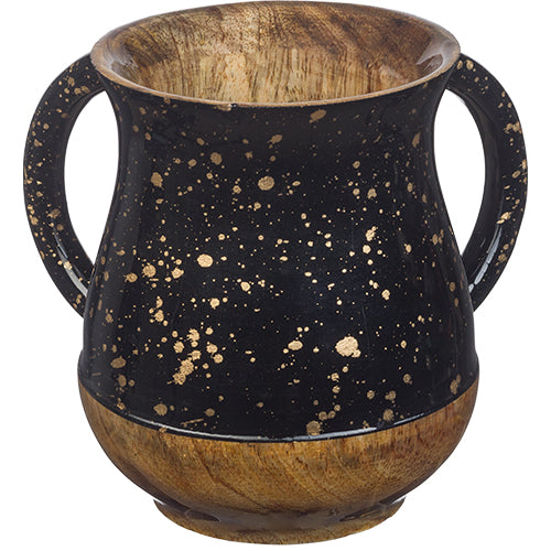 Mango Wood Hand Made Wash Cup with Black and Gold Splash