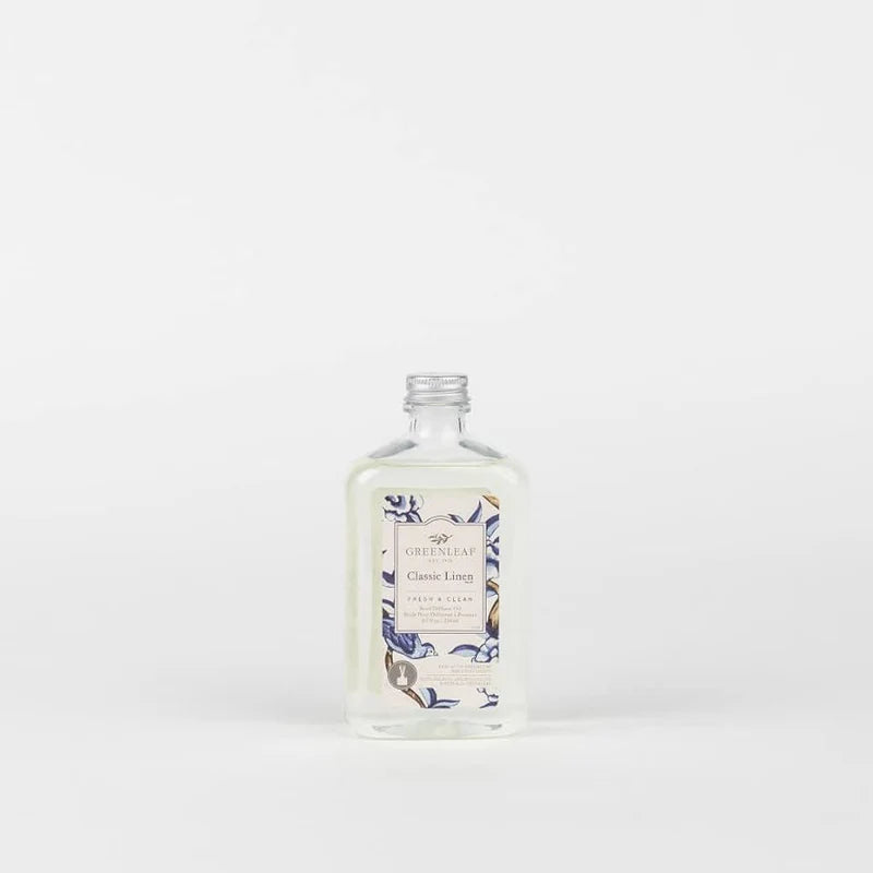 Bottle of Classic Linen scented reed diffuser oil.