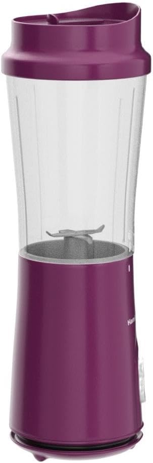 Pink Hamilton Beach portable blender with 14 oz BPA-free travel cup and stainless steel blades displayed on a white background.