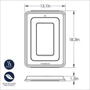 Dimensions for clear Nordic Ware half sheet cover fitted over a baking sheet, designed for secure storage, shown on a white background.