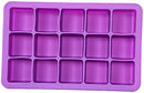 purple Elbee silicone ice cube tray with 15 large square cavities each, shown on a white background.