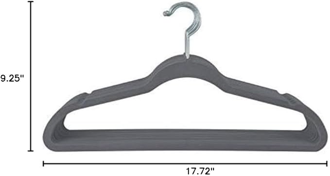 Set of 10 grey Simplify super slim velvet huggable hangers with non-slip coating, displayed on a white background.