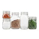 Clear glass Bormioli Rocco Fido canning jar with a metal wire latch and an airtight lid.