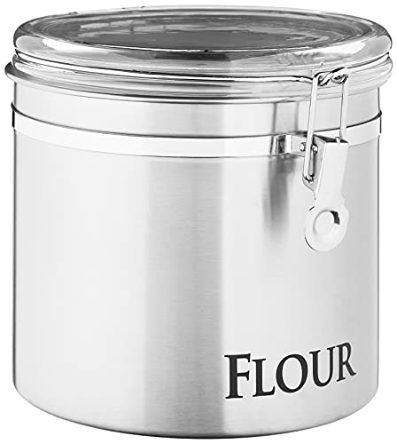 Oggi Jumbo 8" Stainless Steel Flour Clamp Canister - Airtight Food Storage Container Ideal for Kitchen & Pantry Storage of Flour or other Bulk, Dry Foods.