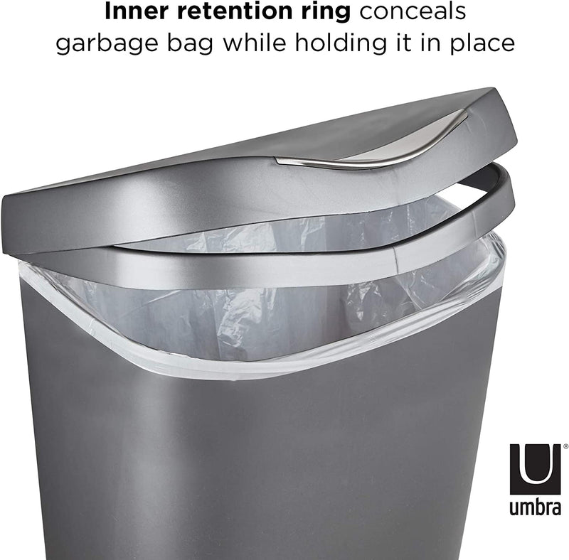 Umbra Brim Large Kitchen Trash Can with Stainless Steel Foot Pedal Stylish and Durable 13 Gallon Step Garbage Can with Lid, Silver/Nickel