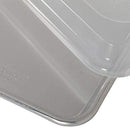 closeup of Nordic Ware natural aluminum quarter sheet pan with a clear plastic lid on a white background.